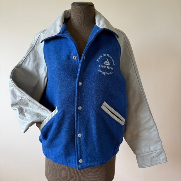 Vintage 90s Blue and Grey Varsity Jacket - Picture 1 of 14